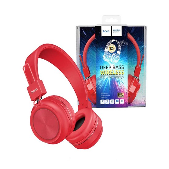 AURICULARES INALÁMBRICOS HOCO W25 TARJETA TF/AUX CON MICRÓFONO 300MAH ROJO